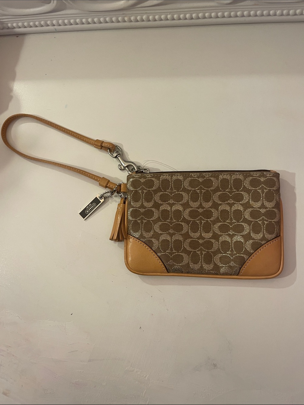 Coach Brown/Tan Signature Canvas Wristlet with Tassel